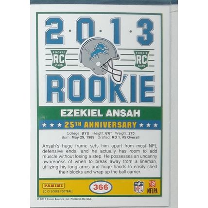 2013 Panini Score EZEKIEL ANSAH (Lions) Rookie Card #366