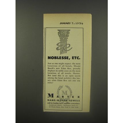 1956 Martex Towels Ad - Noblesse, Etc.