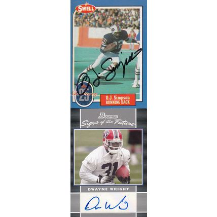 O.J. SIMPSON & DWAYNE WRIGHT DERTIFIED AUTOGRAPHED 1988/07 BUFFALO BILLS HOF'ER