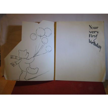 YOUR VERY FIRST BIRTHDAY, VINTAGE paper BIRTHDAY GREETINGS CARD by M Tunbridge #