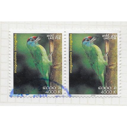 LAOS 2004 BIRDS PAIR MOUSTACHED BARBET USED 4000K