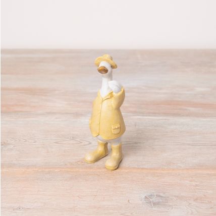 Duck Standing Ornament in Yellow Hat Coat Jacket Wellies Boots 13 cm
