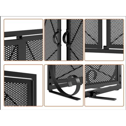 Fire Beauty Fireplace Screen w/ Hinged Doors, Metal Mesh Decorative Spark Guard