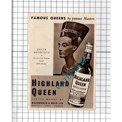 Highland Queen Whisky Queen Nofretete / Harris Tweed - 1950 Small Advert