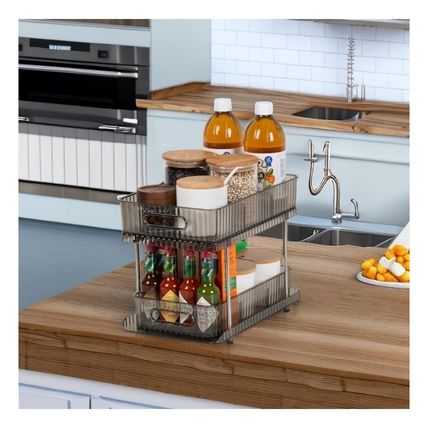 2 Tier Spice Rack, Kitchen Shelf Kitchen Bathroom Organiser Multifunctional New