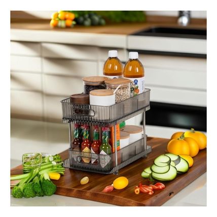 2 Tier Spice Rack, Kitchen Shelf Kitchen Bathroom Organiser Multifunctional New