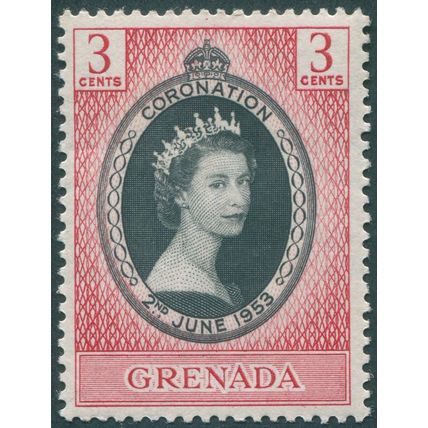 Grenada 1953 3c black & carmine-red Coronation SG191 unused