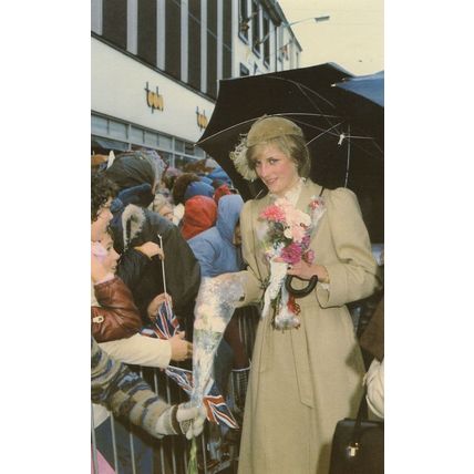 Princess Diana Royal Umbrella in Rain at St Davids Wales 1981 Postcard