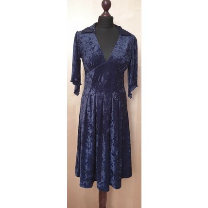Blue Velvet Dress Fit ad Flare V-neck Sample Size 12 UK