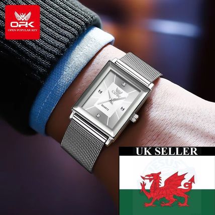 Gents Silver Square Face Silver Stainless Steel Milanese Strap Watch BOXED