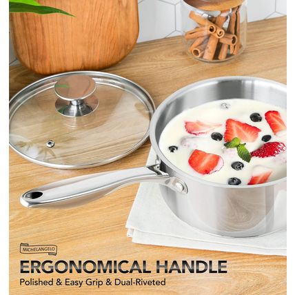 MICHELANGELO 2 Piece Stainless Steel Saucepan Set - 1Qt & 2Qt, Premium German Te