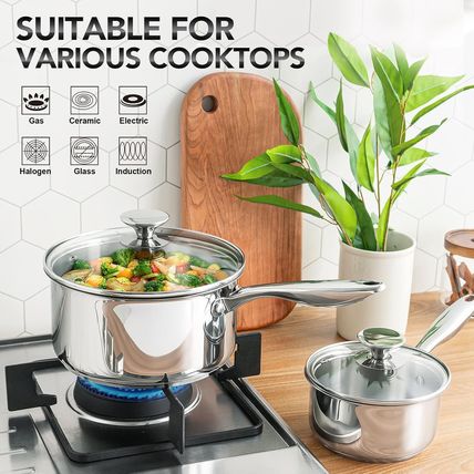 MICHELANGELO 2 Piece Stainless Steel Saucepan Set - 1Qt & 2Qt, Premium German Te