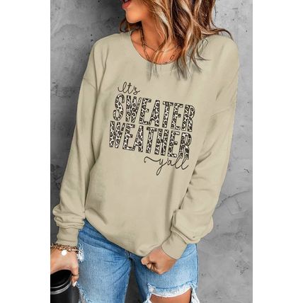 Khaki SWEATER WEATHER Leopard Print Pullover Sweatshirt
