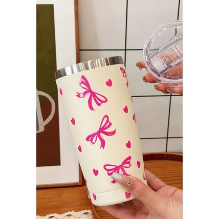 Rose Red Bows Hearts Printed Insulated Stainless Steel Cup