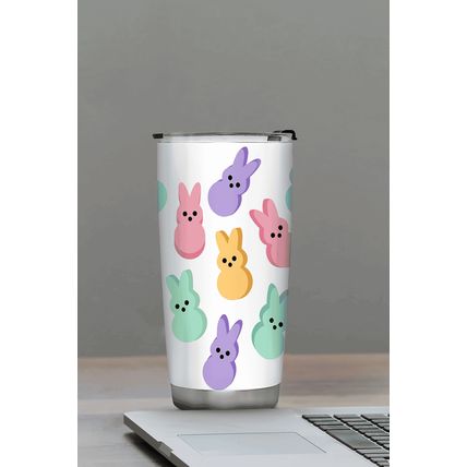 White Cute Bunny Printed Stainless Steel Thermal Vacuum Cup 20oz