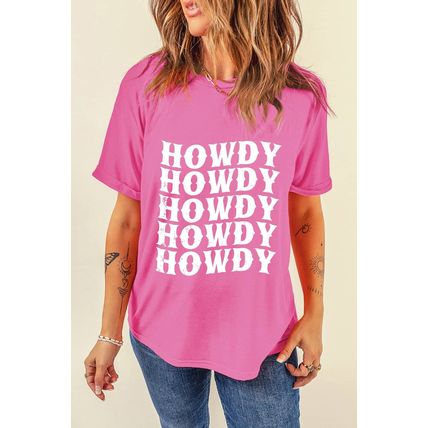 Sachet Pink HOWDY Graphic Western Crew Neck Tee