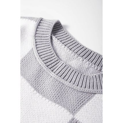 Gray Checkered Bishop Sleeve Sweater