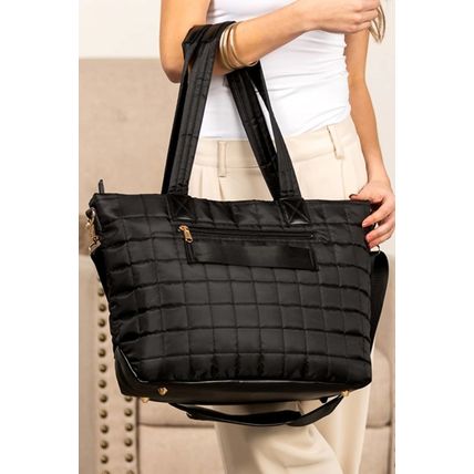 Black Quilted Patchwork Large Tote Bag and Clutch 2pcs Set