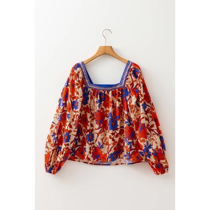 Multicolour Floral Print Square Neck Backless Loose Fit Blouse