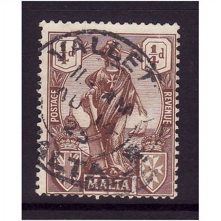 MALTA 1922 SG 123 1/4d CHOCOLATE BROWN FINE USED#3