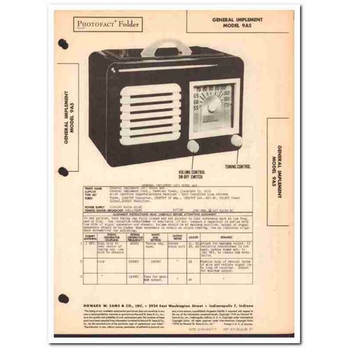 general implement model 9a5 5-tube am radio sams photofact manual
