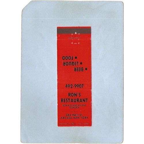 New York Arcade Matchcover Ron's Restaurant 246 Main St ny_box4~2356