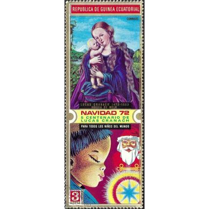 EQUATORIAL GUINEA, CHRISTMAS, Lucas Cranach, Worl Children, blue 1979, 3p, #2