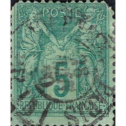 FRANCE, Peace and Commerce, green 1876, 5c, #2