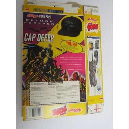 Kelloggs Corn Pops Empty Cereal Box 1995 Batman Forever Cap Offer.
