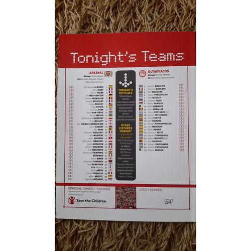 Arsenal v Olympiacos 2011/2012 UEFA Champions League Football Programme