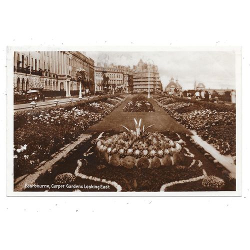 POSTCARD CARPET GARDENS EASTBOURNE SUSSEX POSTED 1926 BRITISH GOODS SLOGAN(1829)