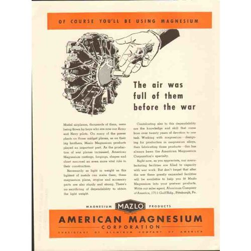 AMERICAN MAGNESIUM CORP 1943 air full of them before war vintage ad