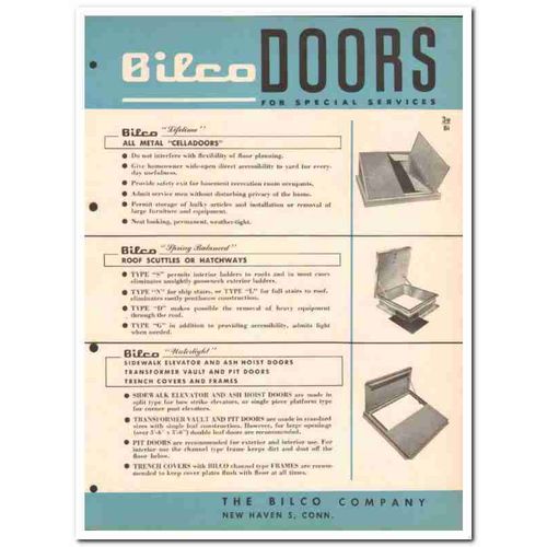 BILCO COMPANY 1954 Celladoors scuttles hatchways door vintage catalog