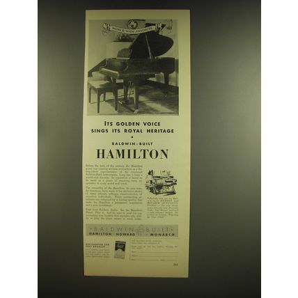 1936 Baldwin Hamilton Piano Ad - Its golden voice sings its royal heritage