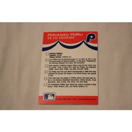 1989 Fleer Philles Team History Stickerback w/4 various TEAM LOGO Stickers