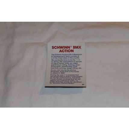 Schwinn BMX Action 1985 Donruss BMX BIKES NO. 31
