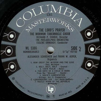 Columbia LP# ML-5386 - Mormon Tabernacle Choir & Eugene Ormandy "Lord's Prayer"
