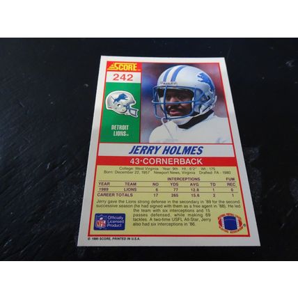1990 Score Football Card # 242 Jerry Holmes Excellent-Mint (6) Detroit Lions