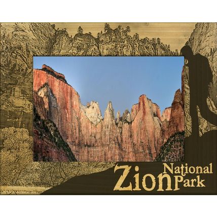 Zion National Park with Hiker Laser Engraved Wood Picture Frame Landscape 5 x 7