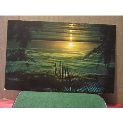 SUNSET, BARBADOS, WEST INDIES used postcard 1965 ANGEL FISH stamp =