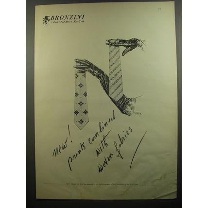 1952 Bronzini Ties Ad - New! Prints combined with woven fabrics