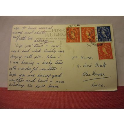 CREEK AND VILLAGE, FLATFORD. Suffolk. used postcard 1961 pm =