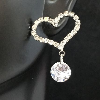 Earrings Heart Shaped CZ with Crystal Dangle #436 USA Seller