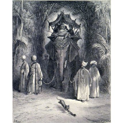 RAT AND THE ELEPHANT 1885 Gustave Doré - Jean de La Fontaine ANTIQUE ENGRAVING