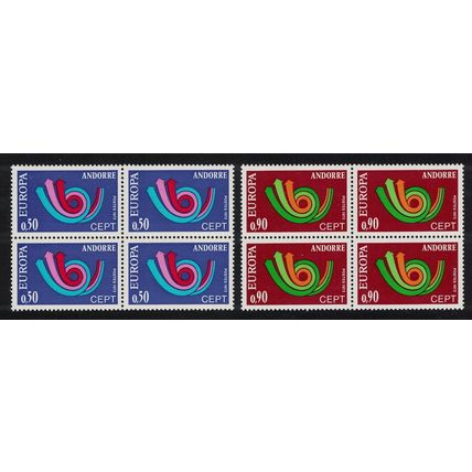 Andorra Fr. Post Horn Europa CEPT 2v Blocks of 4 1973 MNH SG#F245-F246