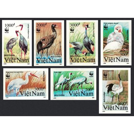 Vietnam Birds WWF Cranes 7v imperf 1991 MNH SG#1557-1563 MI#2302U-2308U
