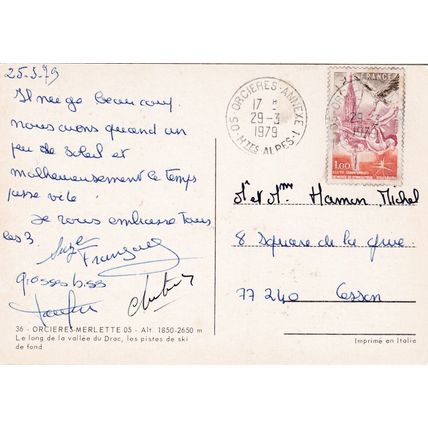 Orcieres-Merlette vallee du Drac France Postcard posted 1979 creased