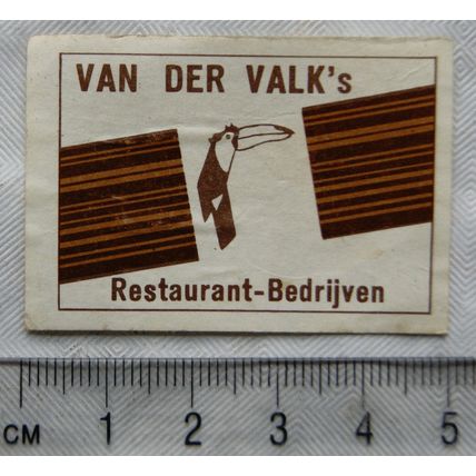 vintage Matchbox Label - Van Der Valk's Restaurant, Bedrijven