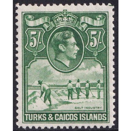 Turks and Caicos KGVI 1938-45 5s Deep Green Salt Industry SG204a Mint MH