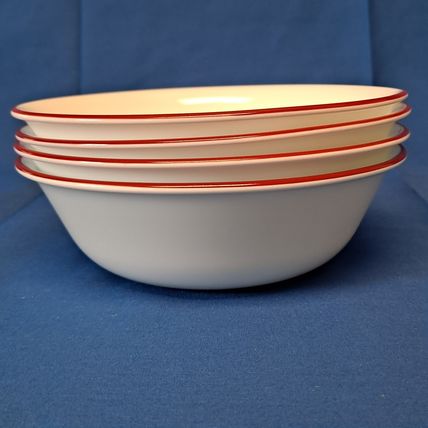 Lot 4 Corelle BANDHANI or SPLENDOR 6 1/4" Cereal BOWLS Red Rim Band Soup